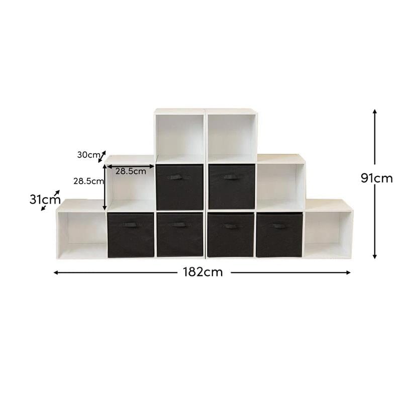 12 Cube Bookcase Ladder Storage Unit - White - Two 6 Cube Units (Black Basket) - Laura James