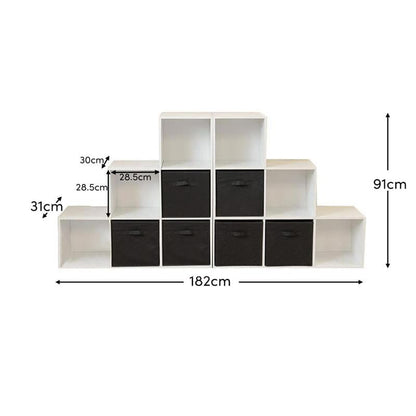 12 Cube Bookcase Ladder Storage Unit - White - Two 6 Cube Units (Black Basket) - Laura James