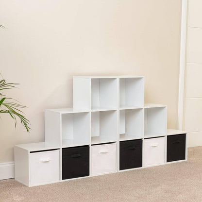 12 Cube Bookcase Ladder Storage Unit - White - Two 6 Cube Units (Black Basket) - Laura James