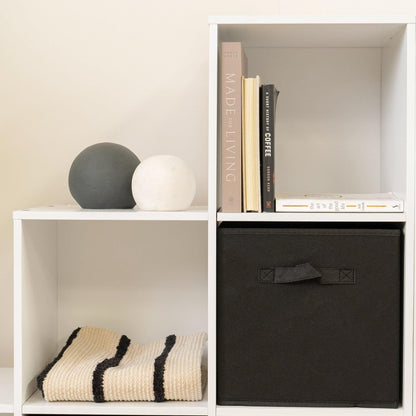 12 Cube Bookcase Ladder Storage Unit - White - Two 6 Cube Units (Black Basket) - Laura James