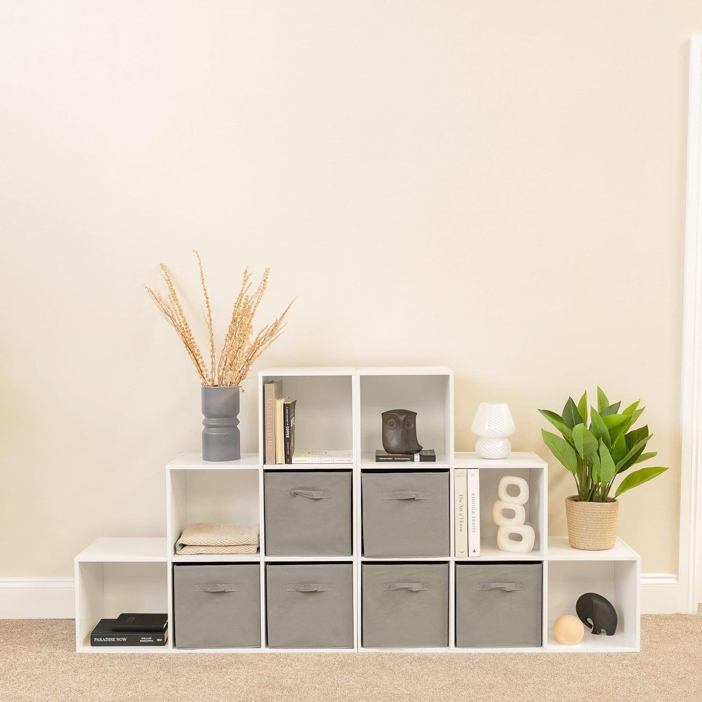 12 Cube Bookcase Ladder Storage Unit - White - Two 6 Cube Units (Grey Basket) - Laura James