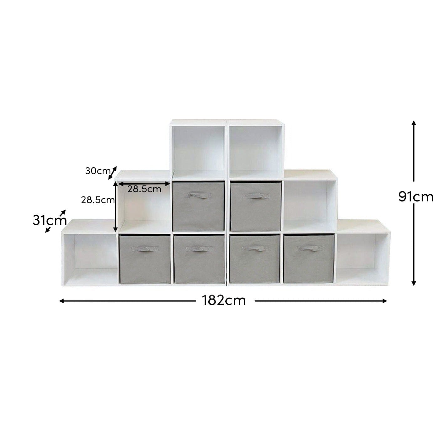 Cara 12 Cube Bookcase Ladder Storage Unit - Chalk White - Two 6 Cube Units - Grey Basket - Laura James