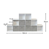 Cara 12 Cube Bookcase Ladder Storage Unit - Chalk White - Two 6 Cube Units - Grey Basket - Laura James
