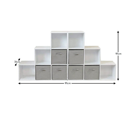 Cara 12 Cube Bookcase Ladder Storage Unit - Chalk White - Two 6 Cube Units - Grey Basket