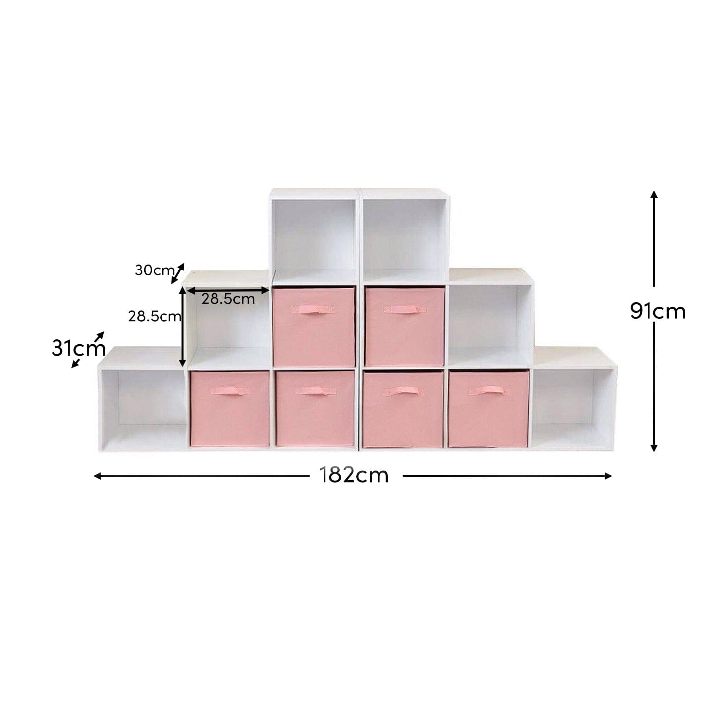 Cara 12 Cube Bookcase Ladder Storage Unit - Chalk White - Two 6 Cube Units - Pink Basket - Laura James