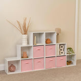 12 Cube Bookcase Ladder Storage Unit - White - Two 6 Cube Units (Pink Basket) - Laura James