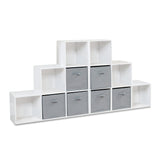12 Cube Bookcase Ladder Storage Unit - White - Two 6 Cube Units (Grey Basket) - Laura James