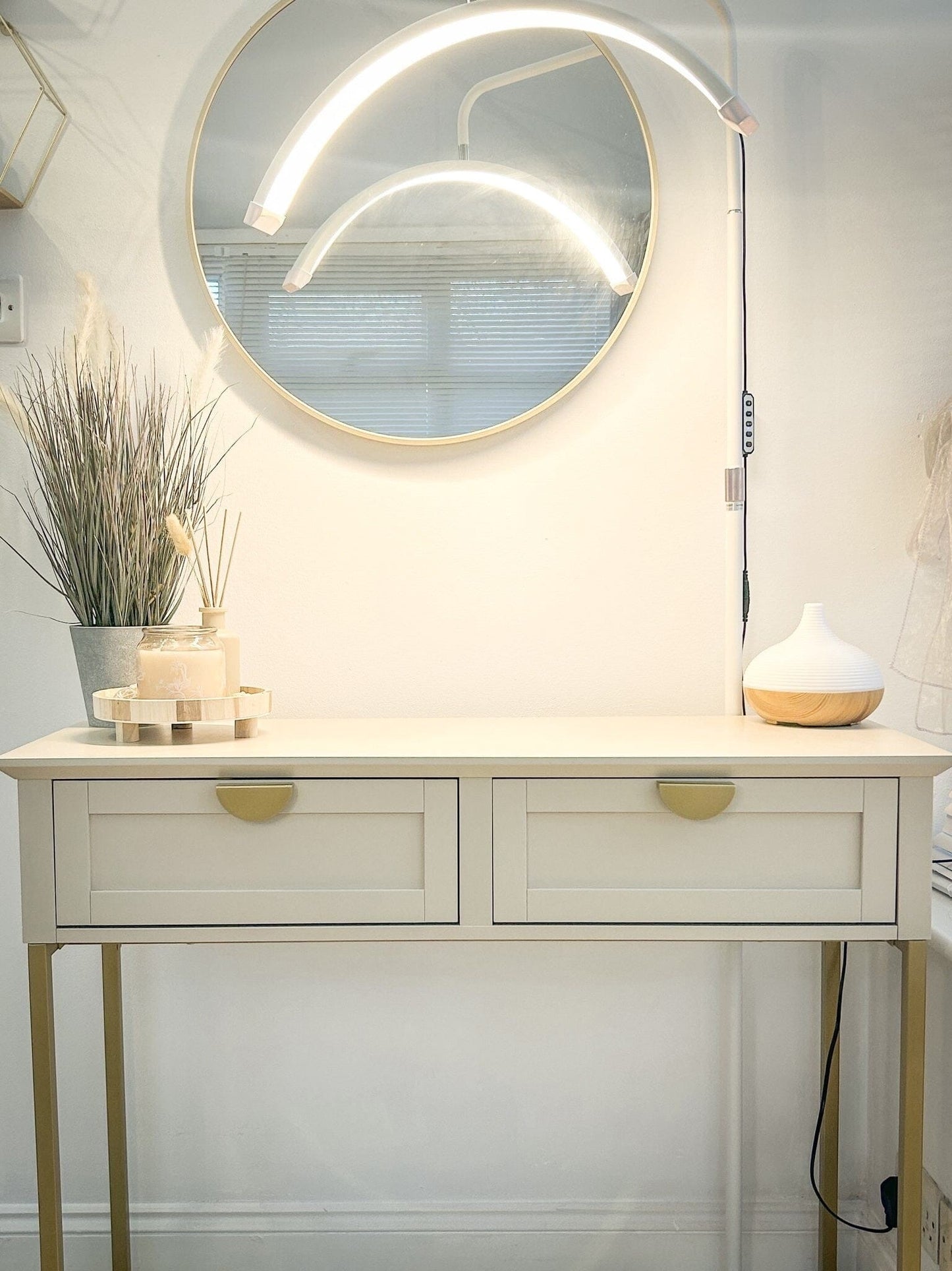 Ines 2 Drawer Console Table - Taupe & Gold