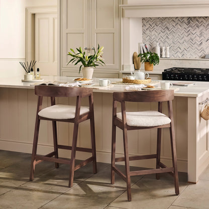 Ella Off White Boucle Bar Stool - Coffee Brown Legs - Laura James 