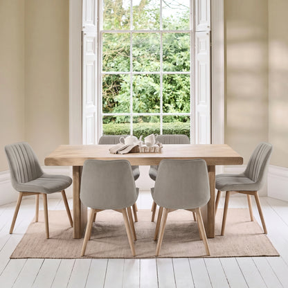 Nevaeh Chalked Mango Wood Dining Table Set - 6 Seater - Bella Soft Beige Dining Chairs - Chalked Mango Wood Legs - Laura James 
