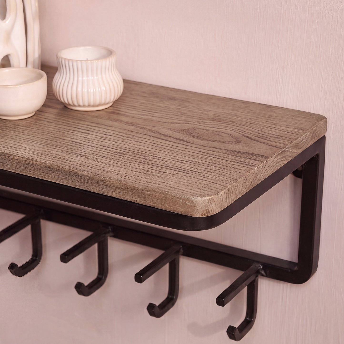 Elijah 120cm Coat Rack with Shelf - Mid Brown Mango Wood - Laura James 