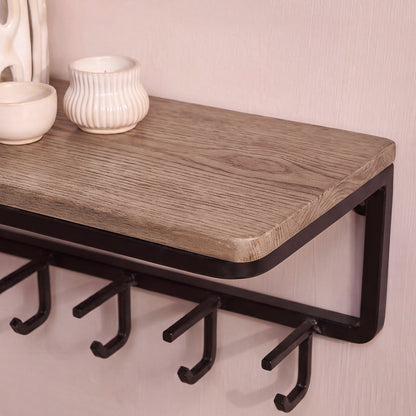 Elijah 120cm Coat Rack with Shelf - Mid Brown Mango Wood - Laura James 