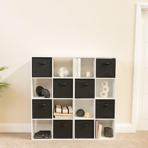 Cara 16 Cube Storage Unit - Chalk White - Two 8x2 Units - Black Basket ...