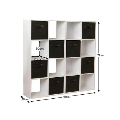 Cara 16 Cube Storage Unit - Chalk White - Two 8x2 Units - Black Basket - Laura James