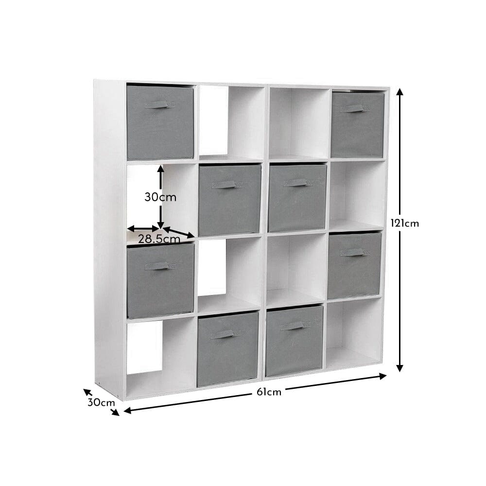 Cara 16 Cube Storage Unit - Chalk White - Two 8x2 Units - Grey Basket - Laura James