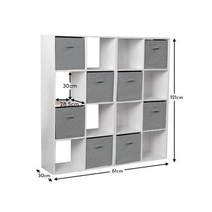 Cara 16 Cube Storage Unit - Chalk White - Two 8x2 Units - Grey Basket - Laura James
