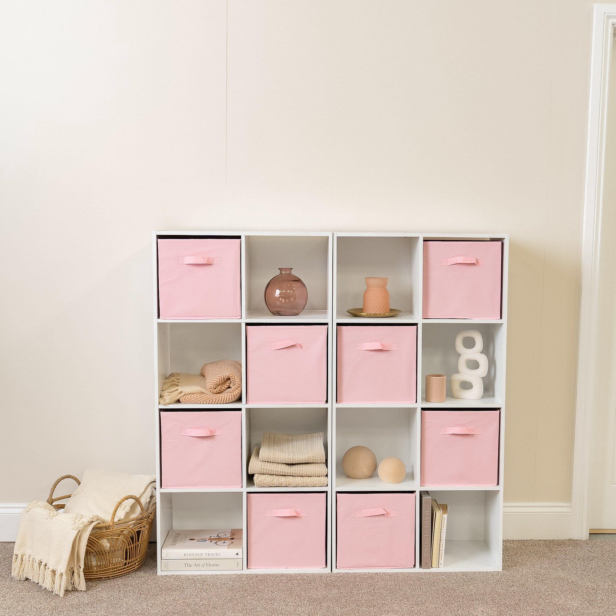 16 Cube Storage Unit - Chalk White - Two 8x2 Units - Pink Basket ...