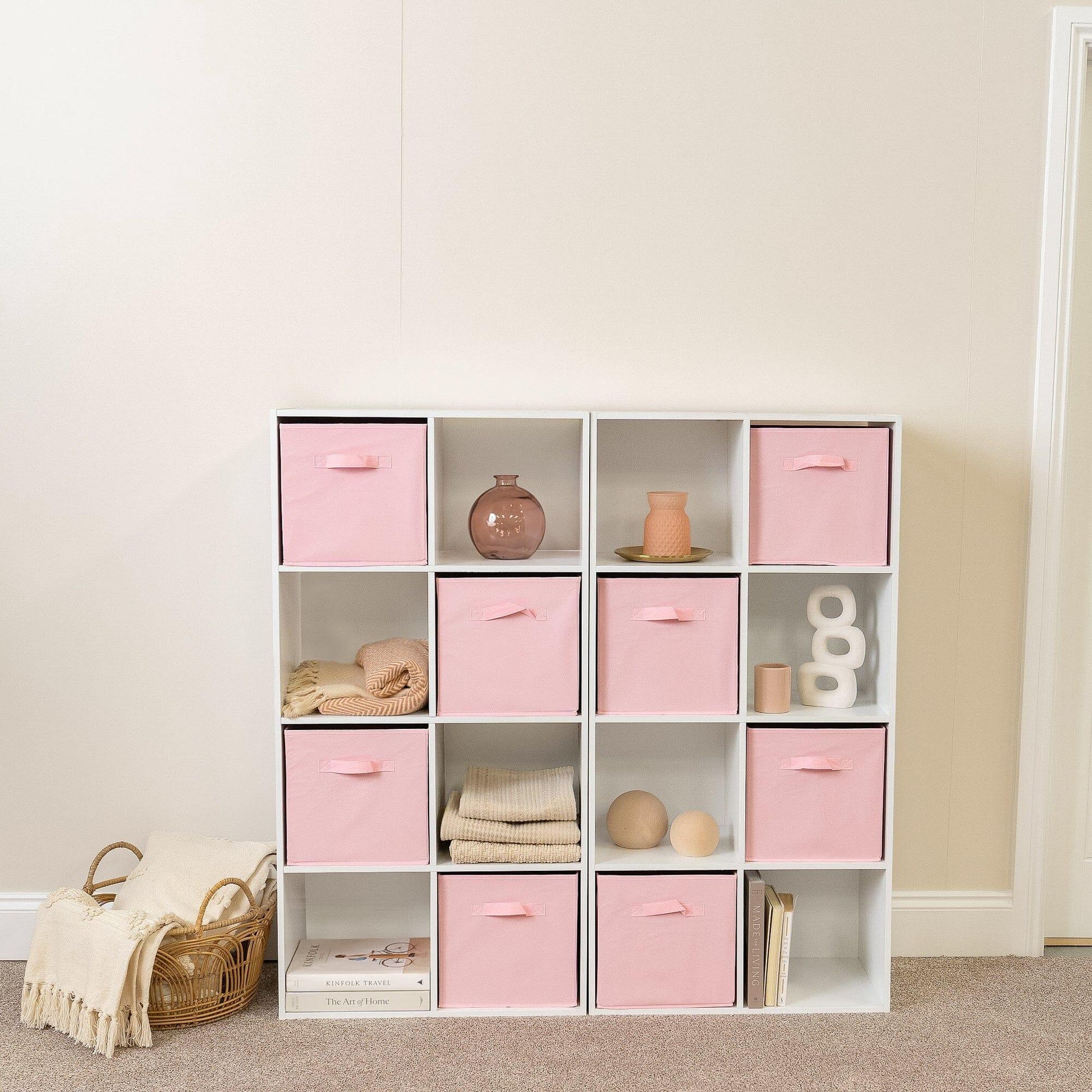 16 Cube Storage Unit - White - Two 8x2 Units (Pink Basket) - Laura James