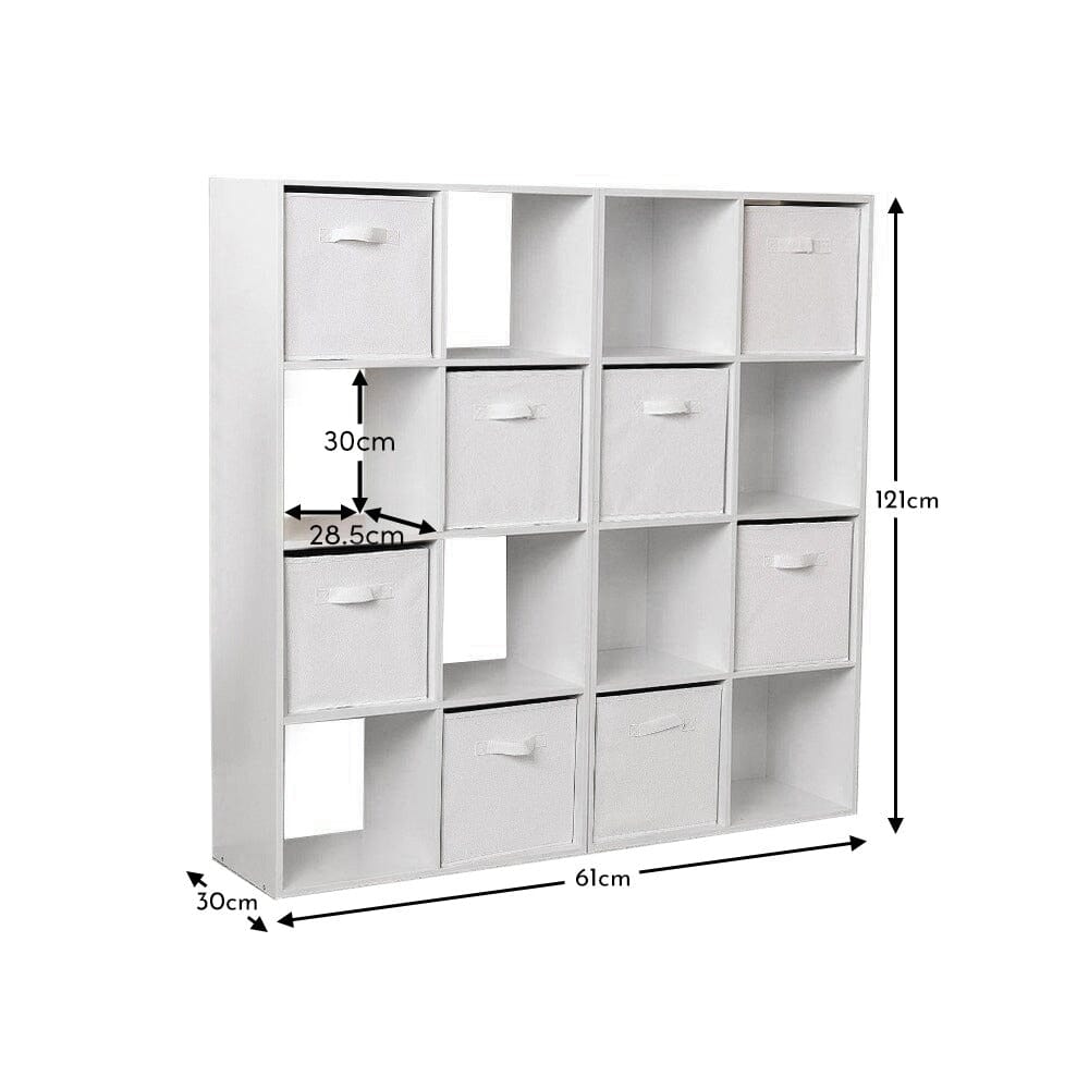 Cara 16 Cube Storage Unit - Chalk White - Two 8x2 Units - White Basket - Laura James