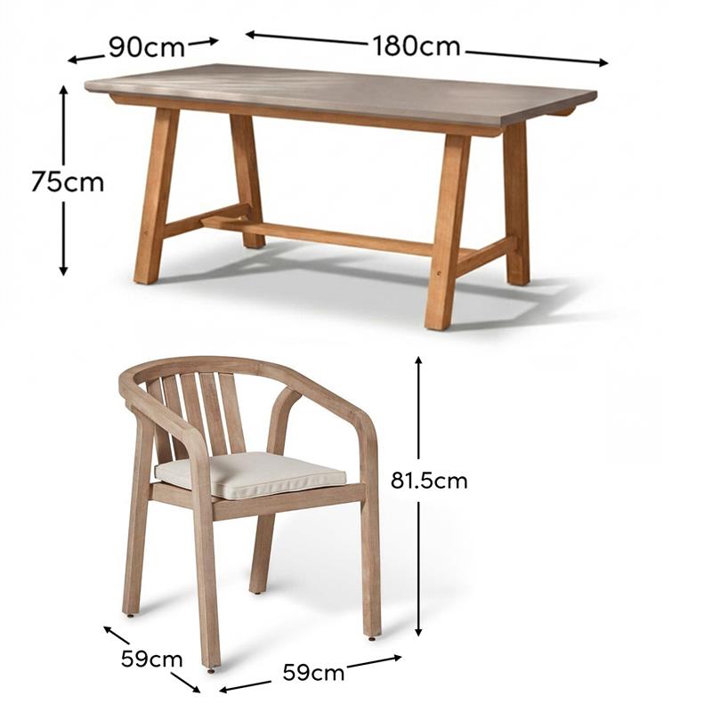 Shiro Pale Grey Concrete Dining Table Set - 6 Seater - Shiro Dining Chairs - Laura James