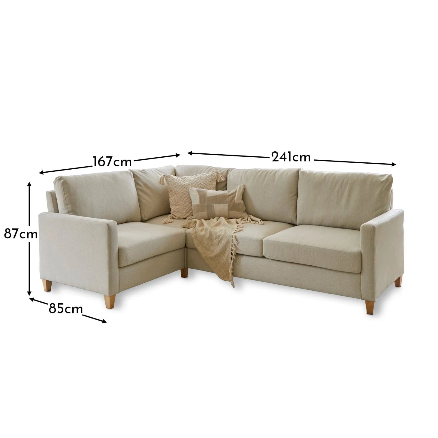 Ava Corner Sofa - Left Hand - Sand with Pale Oak Legs - Laura James