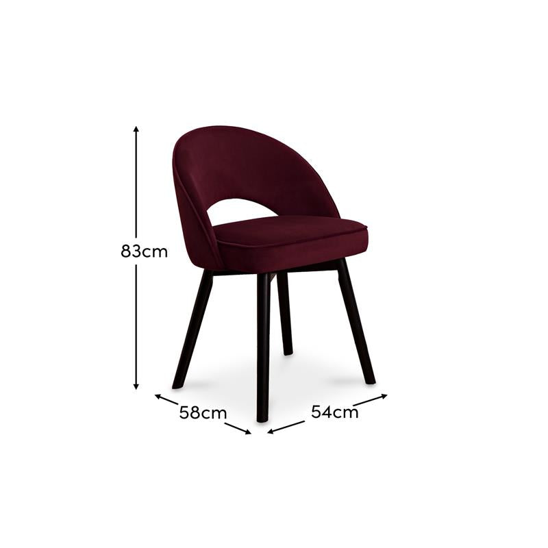 Marilyn Dining Chair - Set of 2 - Burgundy Red - Black Oak Legs - Laura James