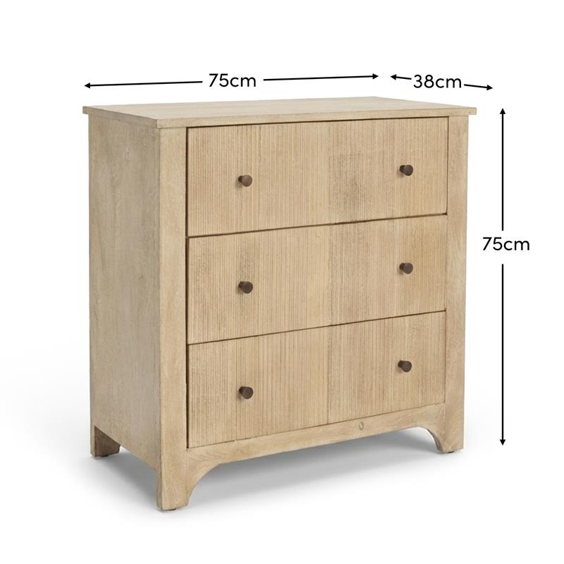 Jade 3 Drawer Chest of Drawers - Chalked Mango Wood - Laura James
