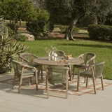 Shiro 6 Seater Round Wooden Garden Dining Set with Shiro Green Rope Dining Chairs - 160cm - Laura James