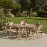 Shiro 6 Seater Round Wooden Garden Dining Set with Saffron Dining Chairs - Paprika/Beige - Laura James 