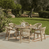 Shiro 6 Seater Round Wooden Garden Dining Set with Shiro Beige Rope Dining Chairs - 160cm - Laura James