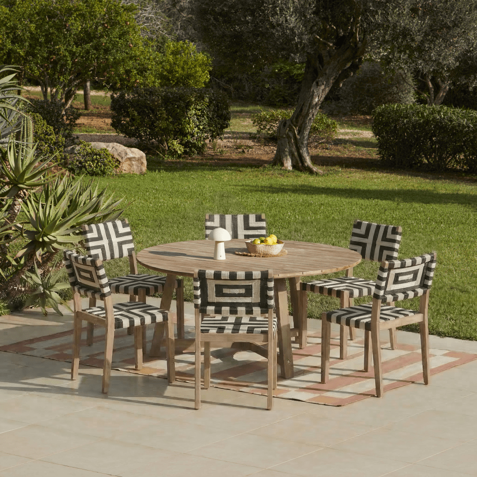 Shiro 6 Seater Round Wooden Garden Dining Set with Saffron Dining Chairs - Black/Beige - Laura James