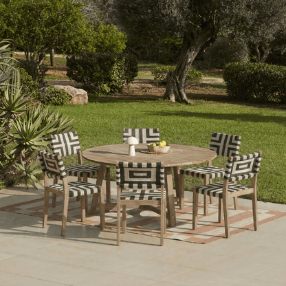 Shiro 6 Seater Round Wooden Garden Dining Set with Saffron Dining Chairs - Black/Beige - Laura James