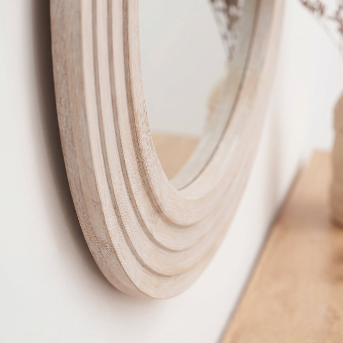 Kubu 70cm Wooden Round Mirror - Whitewash - Laura James 