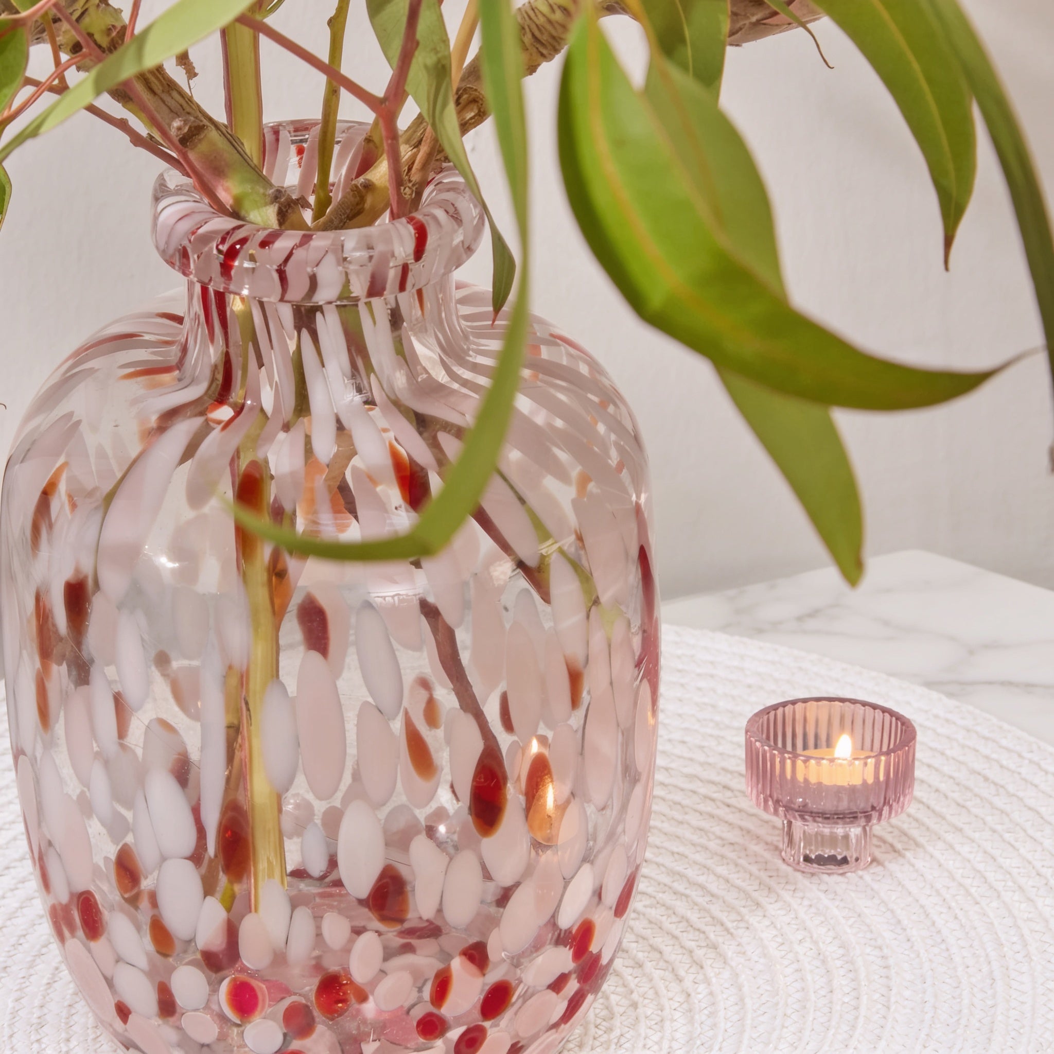 Lazio 20cm Glass Vase Paprika & Blush Pink Confetti | Laura James