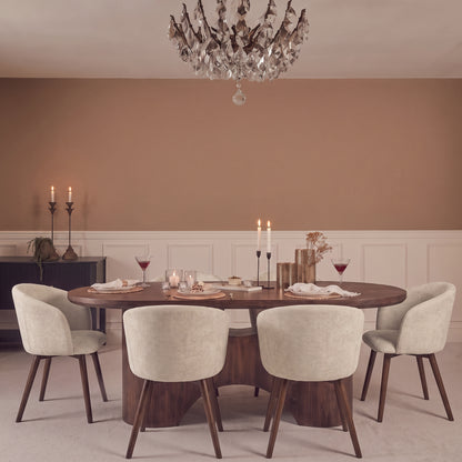 Octavia 220cm Coffee Brown Mango Wood Dining Table Set - 6 Seater - Archer Soft Beige Dining Chairs - Coffee Brown Legs