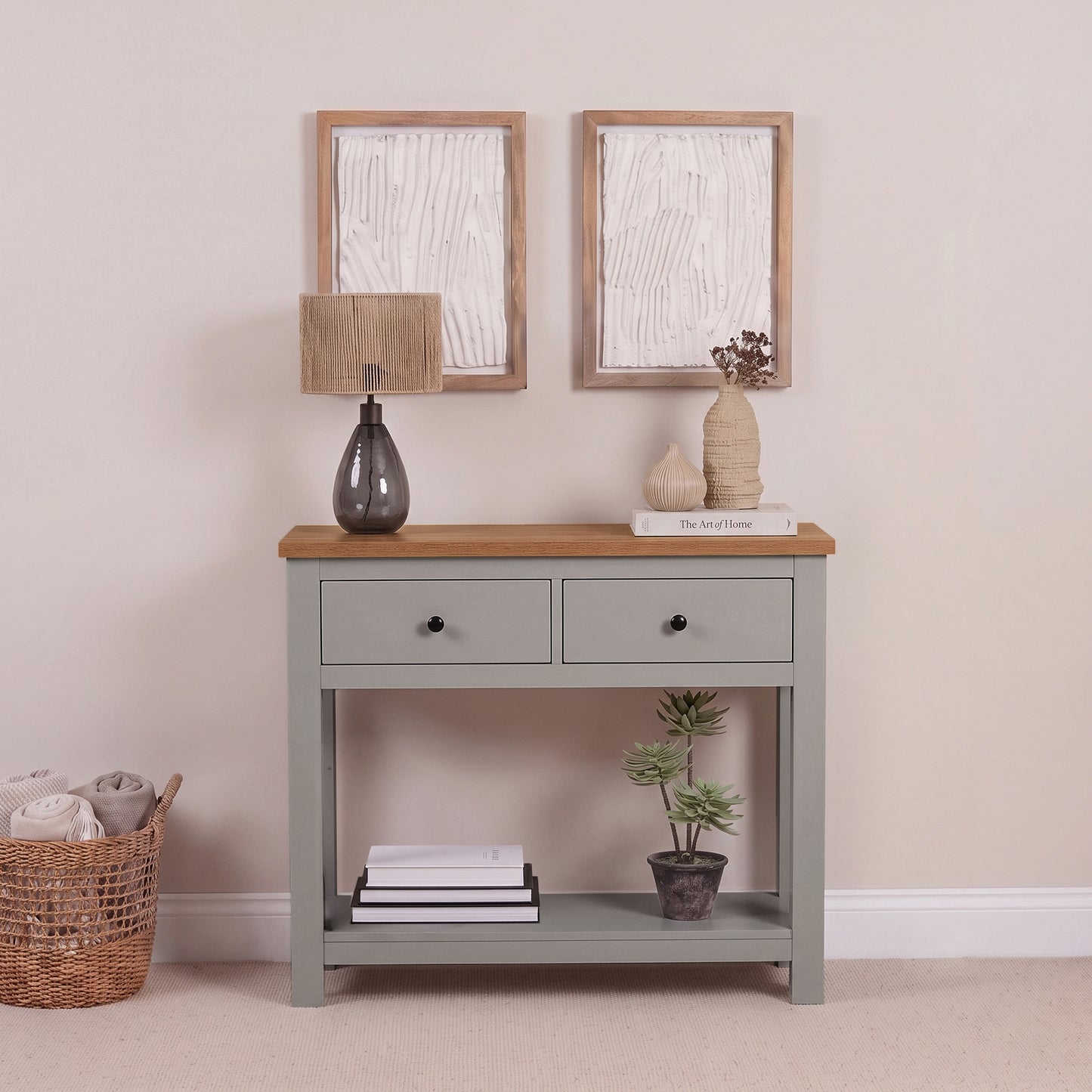 Bampton Stone Grey 2 Drawer Console Table - Laura James 