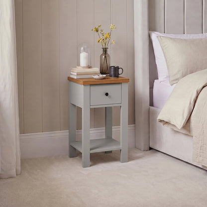 Bampton 1 Drawer Bedside Table - Stone Grey - Laura James 