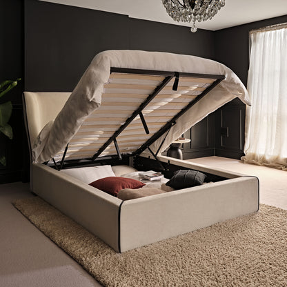 Torin Double Ottoman Bed - Ivory with Jet Black Piping - Laura James 