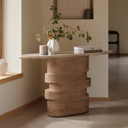 Adam 140cm Almond Brown & Lady Grey Marble Oval Console Table - Laura James 