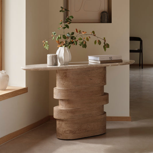 Adam 140cm Almond Brown & Lady Grey Marble Oval Console Table - Laura James 