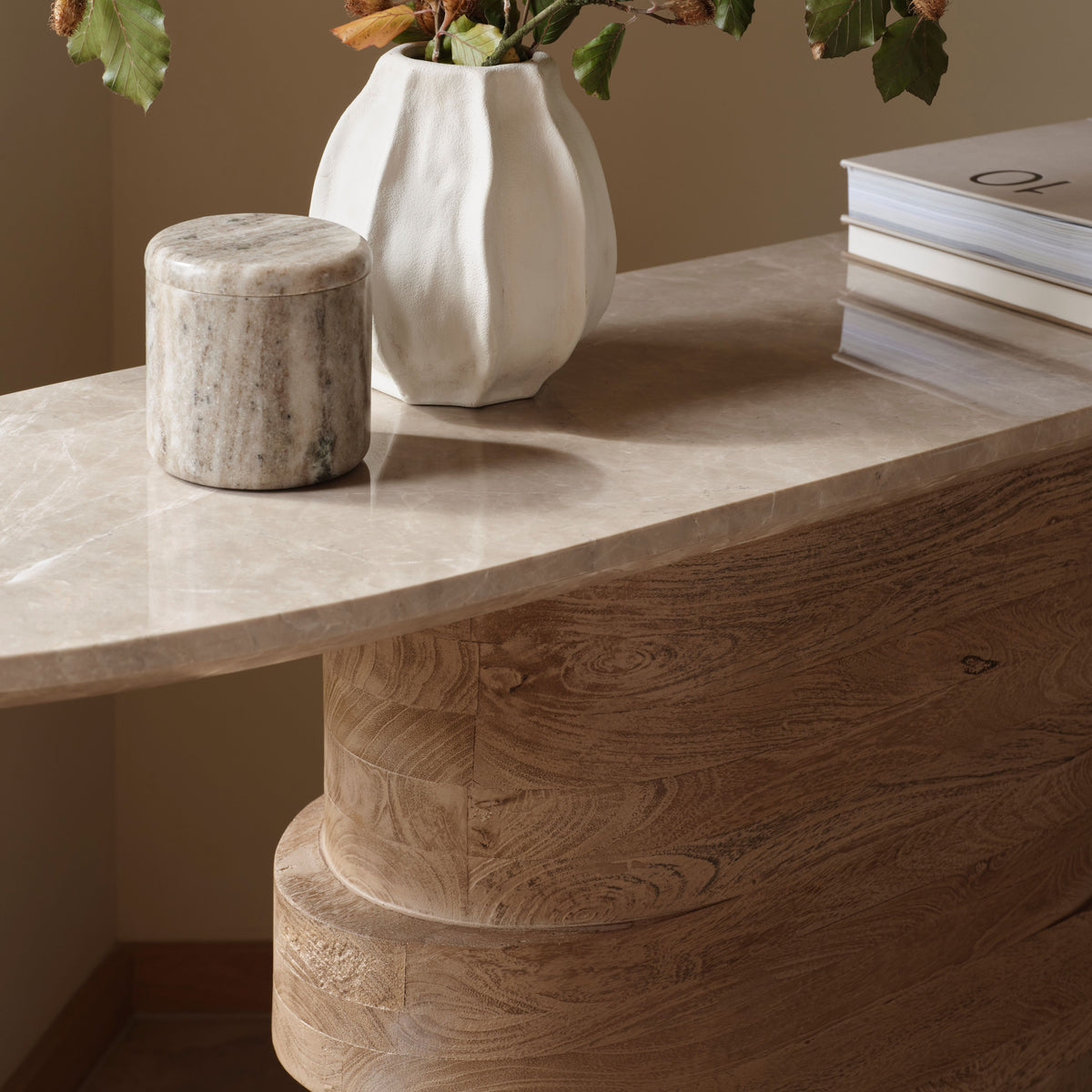 Adam 140cm Almond Brown & Lady Grey Marble Oval Console Table - Laura James 