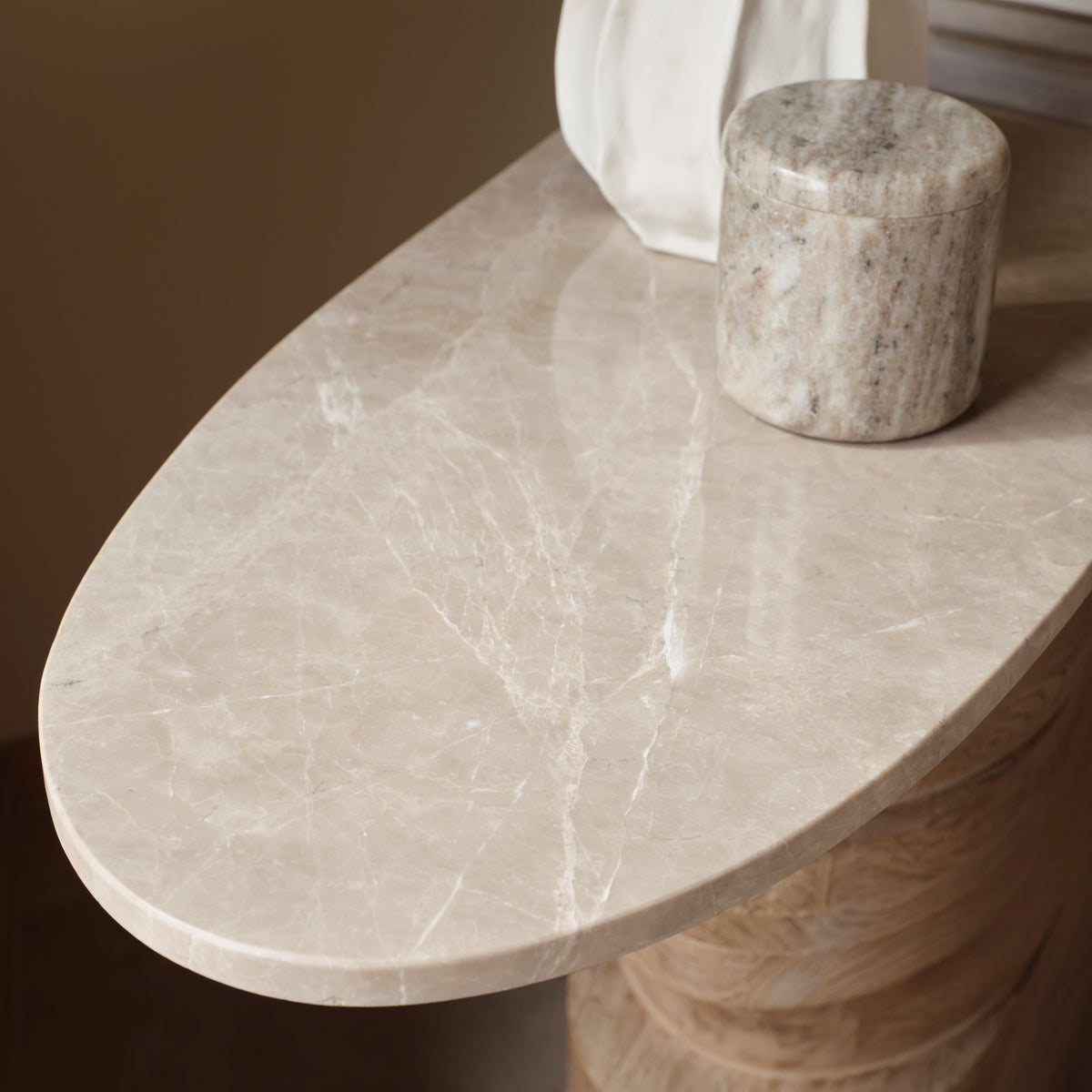 Adam 140cm Almond Brown & Lady Grey Marble Oval Console Table - Laura James 