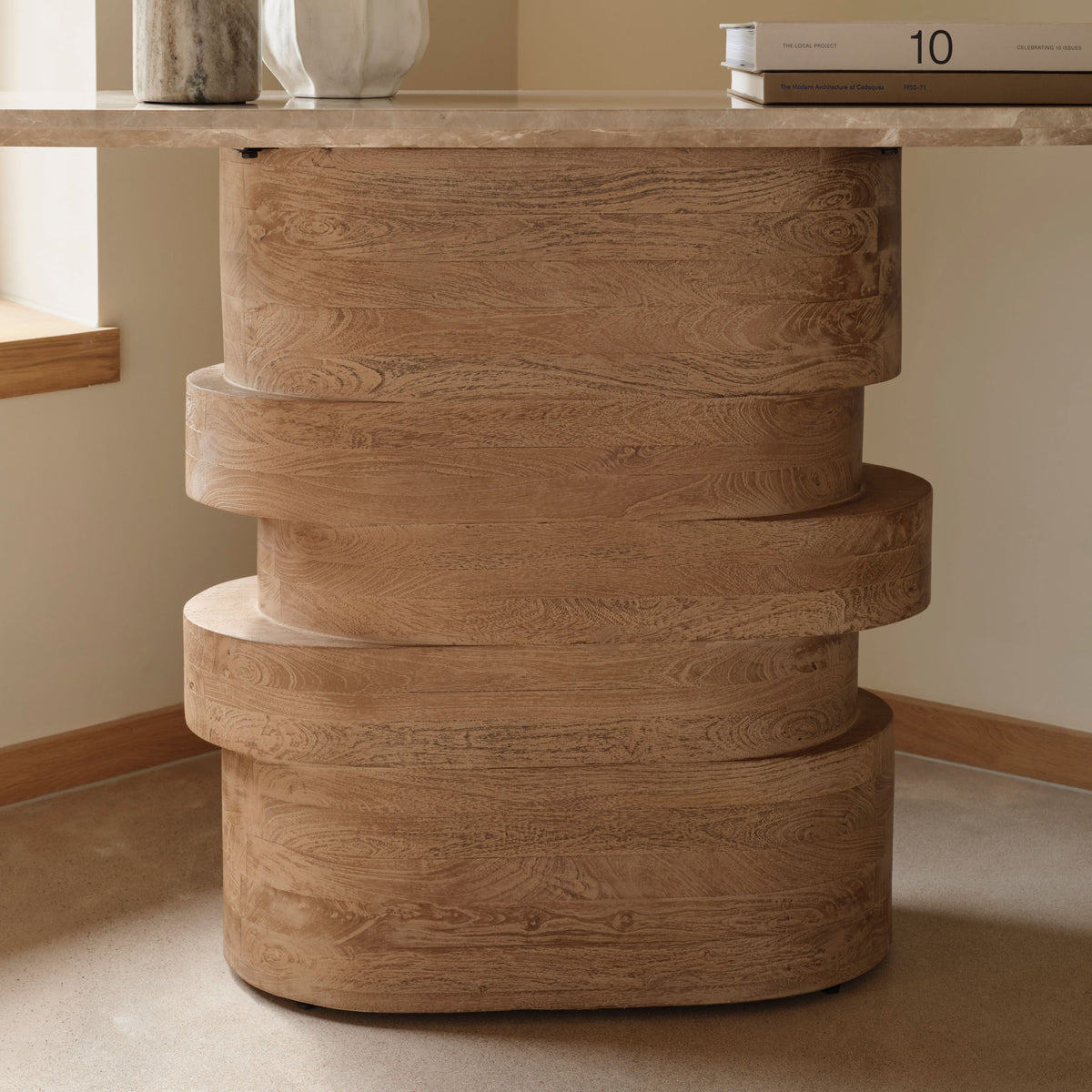 Adam 140cm Almond Brown & Lady Grey Marble Oval Console Table - Laura James 