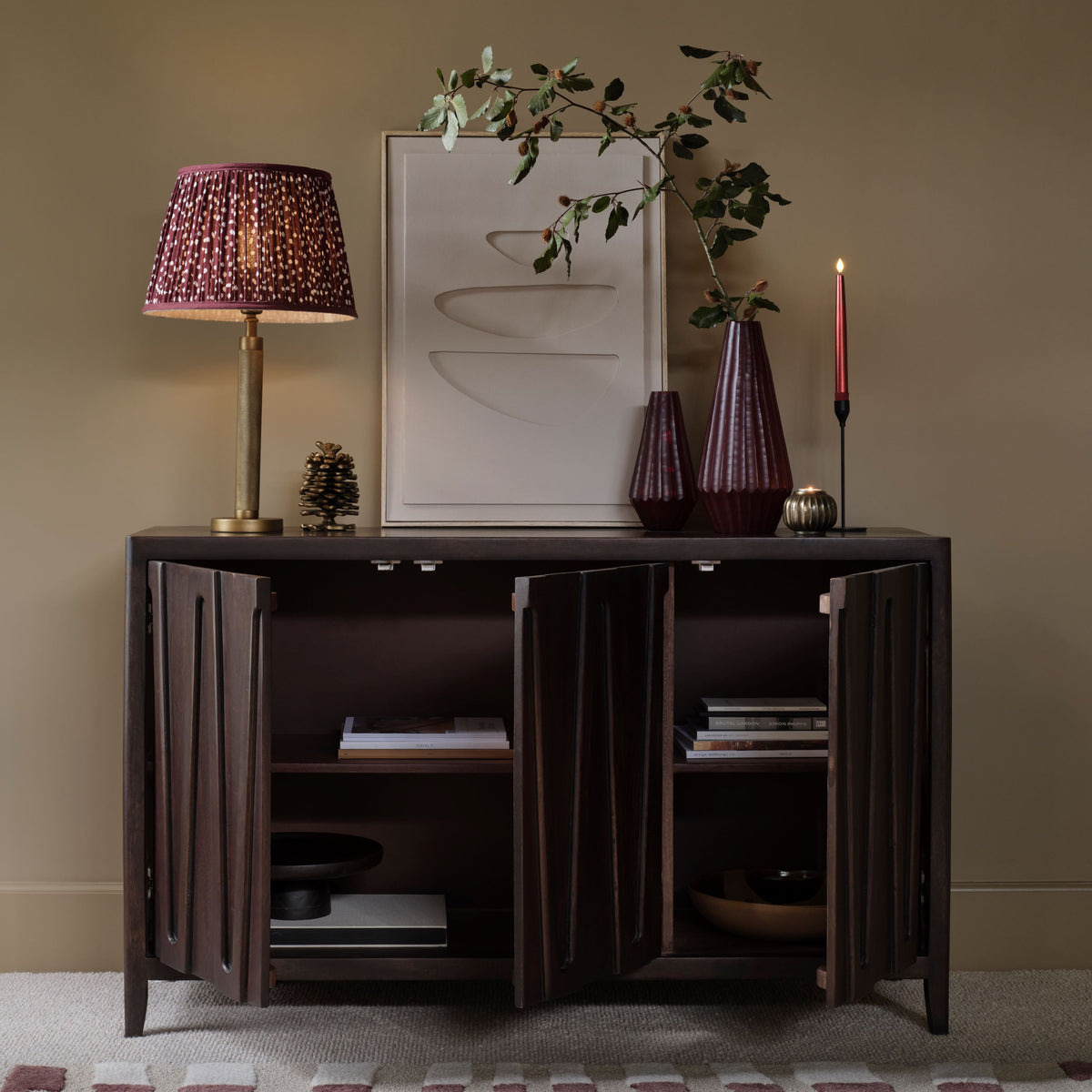 Bastian 3 Door Sideboard - Coffee Brown Mango Wood - Laura James 