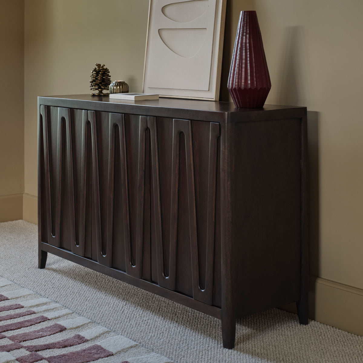 Bastian 3 Door Sideboard - Coffee Brown Mango Wood - Laura James 