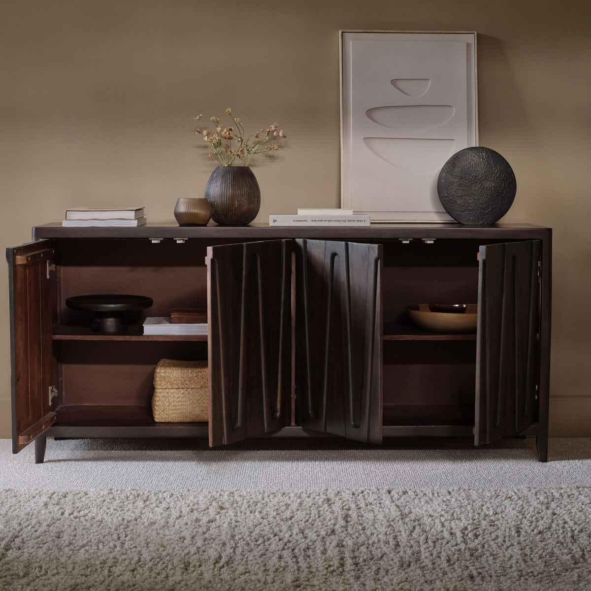 Bastian 4 Door Sideboard - Coffee Brown Mango Wood - Laura James 