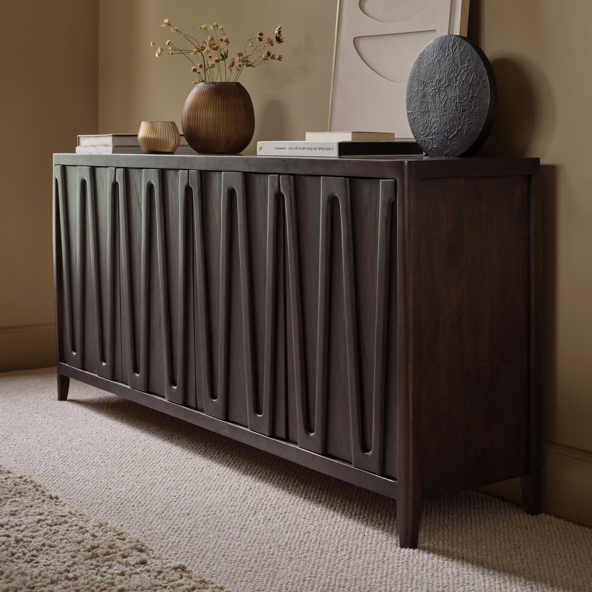 Bastian 4 Door Sideboard - Coffee Brown Mango Wood - Laura James 