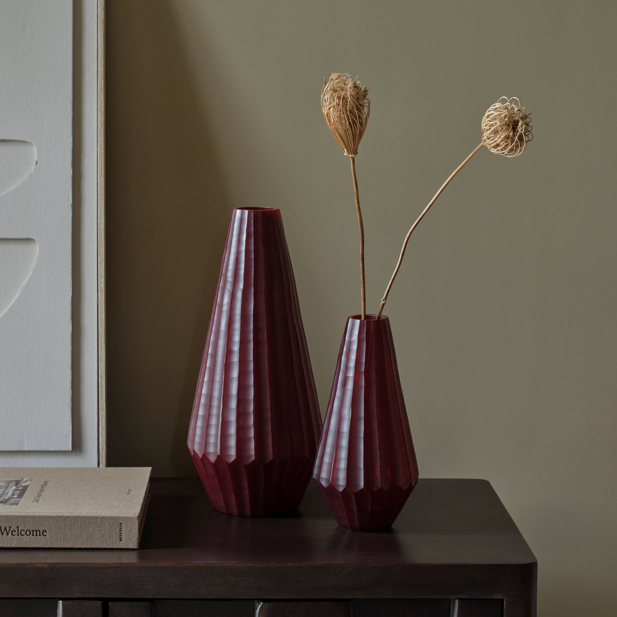 Moura 23.5cm Glass Vase - Burgundy Red - Laura James 