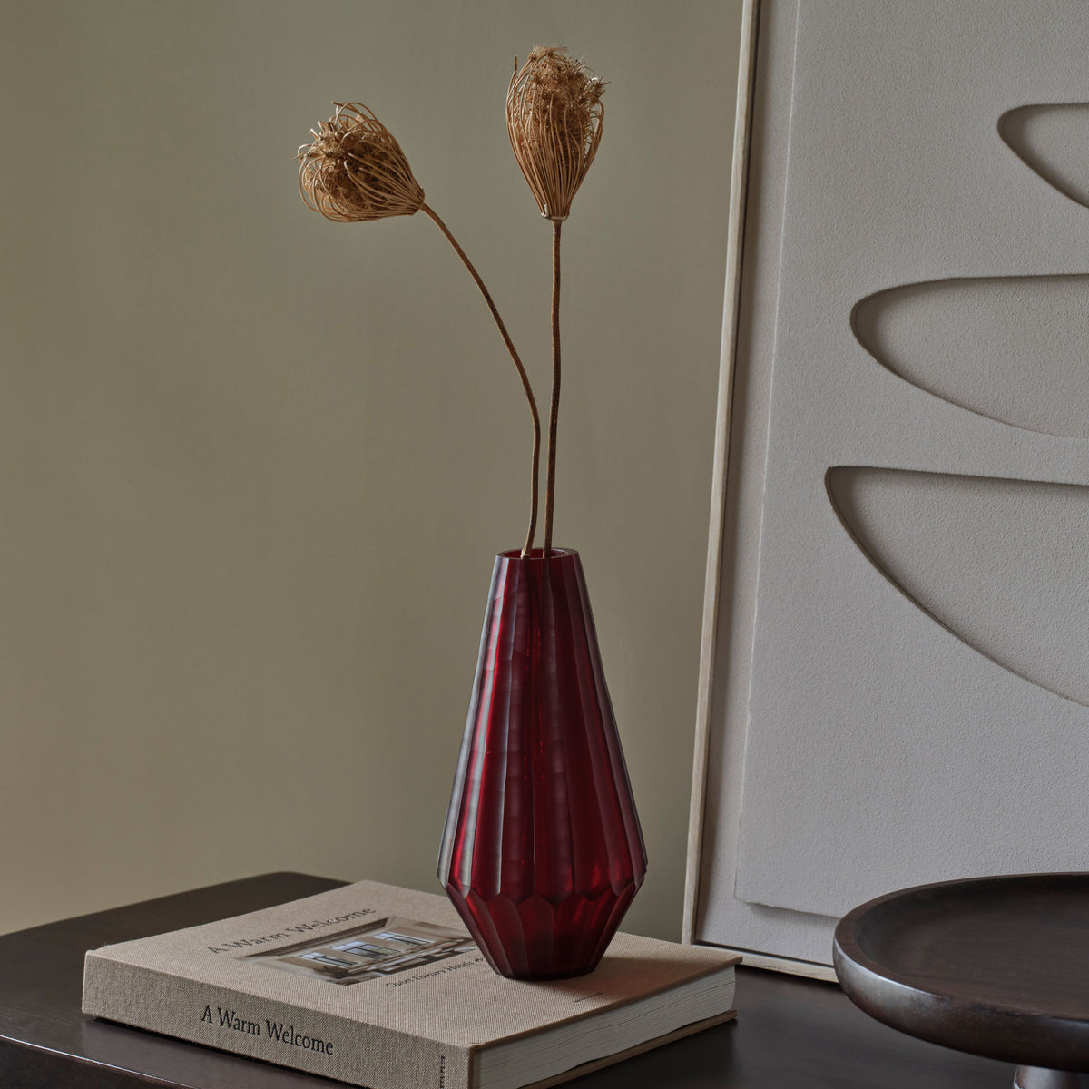 Moura 23.5cm Glass Vase - Burgundy Red - Laura James 