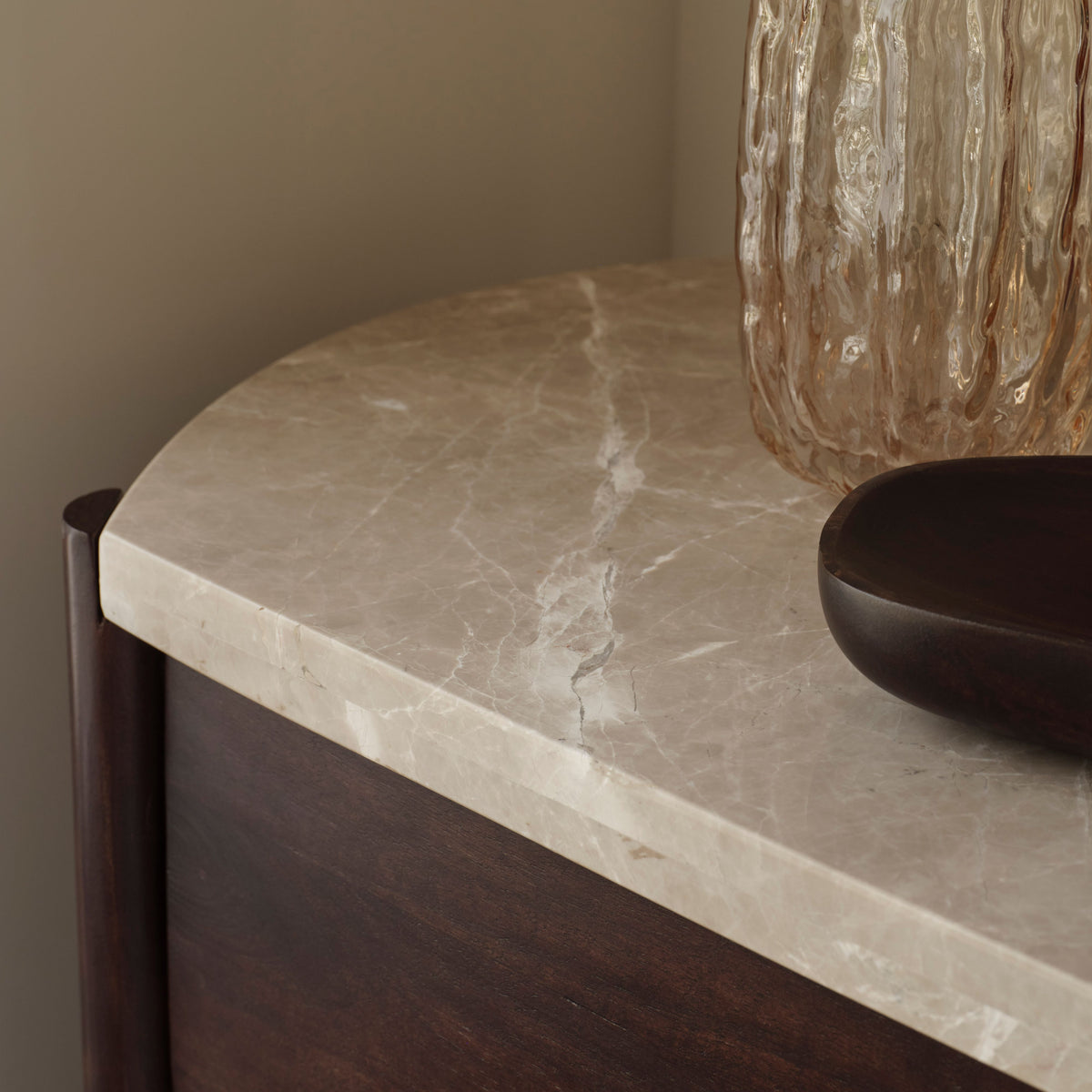 Viola 7 Drawer Tall Boy - Lady Grey Marble & Coffee Brown Mango Wood - Laura James 